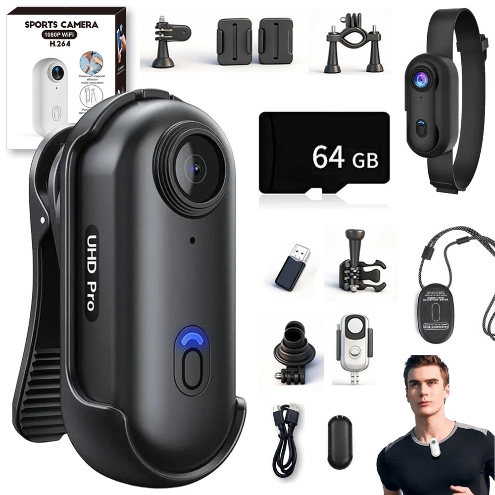 Crexyyo POV Capture Pro 3.0, POV Pro 4k Camera, New Ultra Wide Angle Wearable Body Adventure Action Cam, Video Record Night Vision Waterproof with 128g Card, for Cycling, Diving (Black 64GB, 4K)