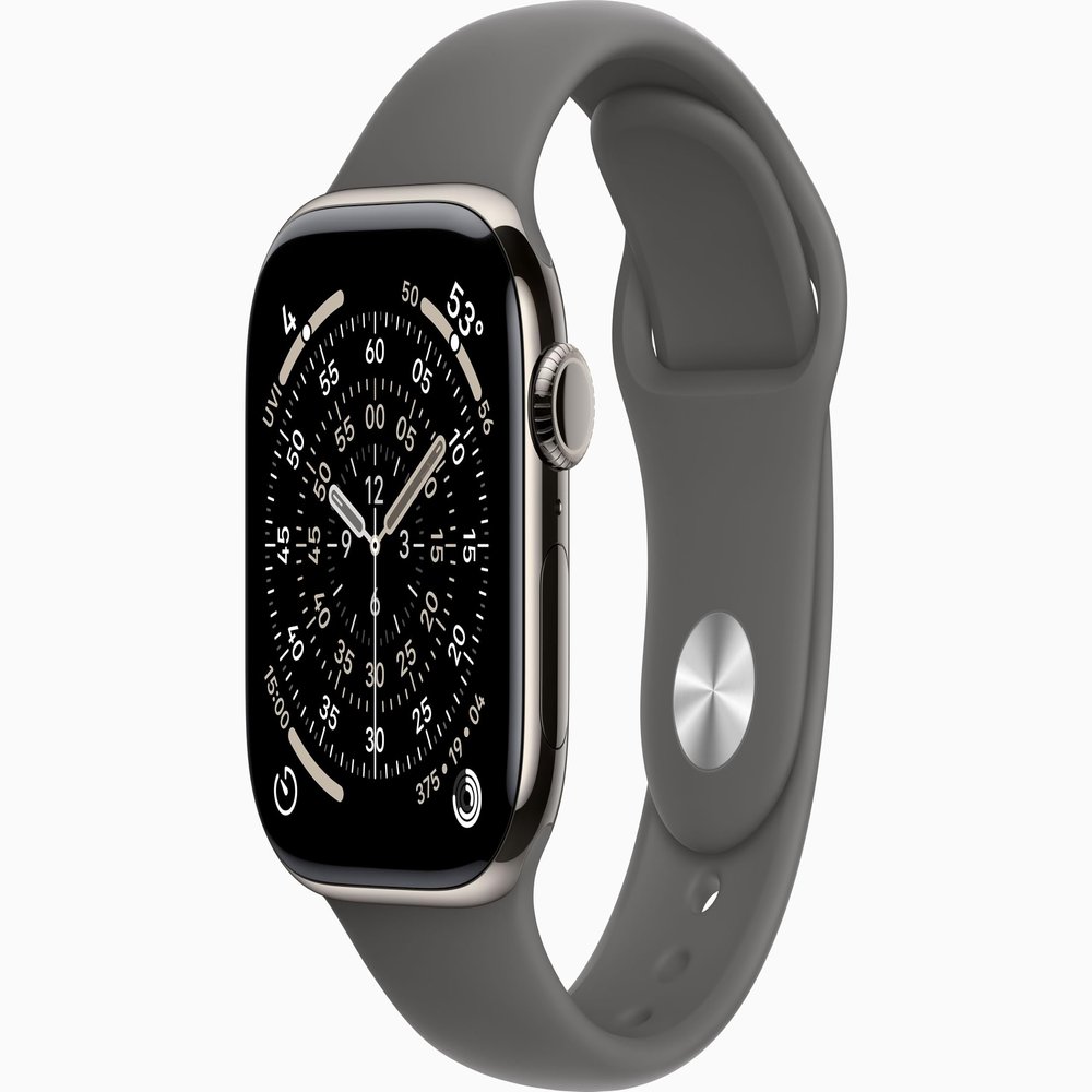 Apple Watch Series 11 [GPS + Cellular, 42mm] Natural Titanium Case with Stone Gray Sport Band, M/L (Renewed)