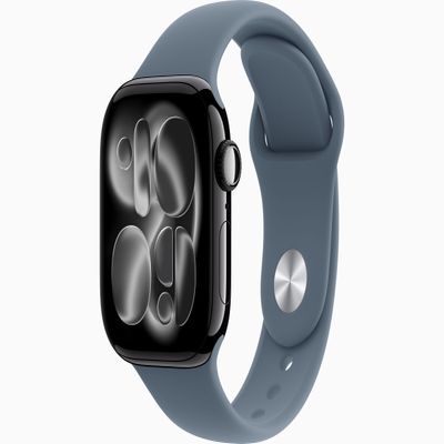 Apple Watch Series 11 [GPS + Cellular, 42mm] Jet Black Aluminum Case with Anchor Blue Sport Band, M/L (Renewed)