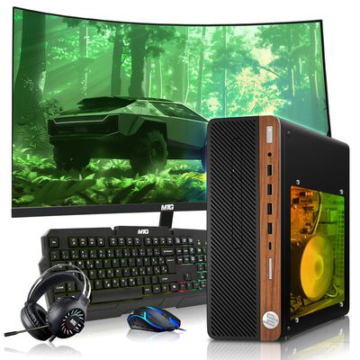 HP Half Dark Gaming PC Desktop Computer  AMD Pro A10-9700,RX 550 Graphics,8GB RAM,1TB SSD,32 Inch Curved Monitor,RGB Keyboard with AI Copilot,Mouse,WiFi,RGB Headphone,Windows 11(Renewed)