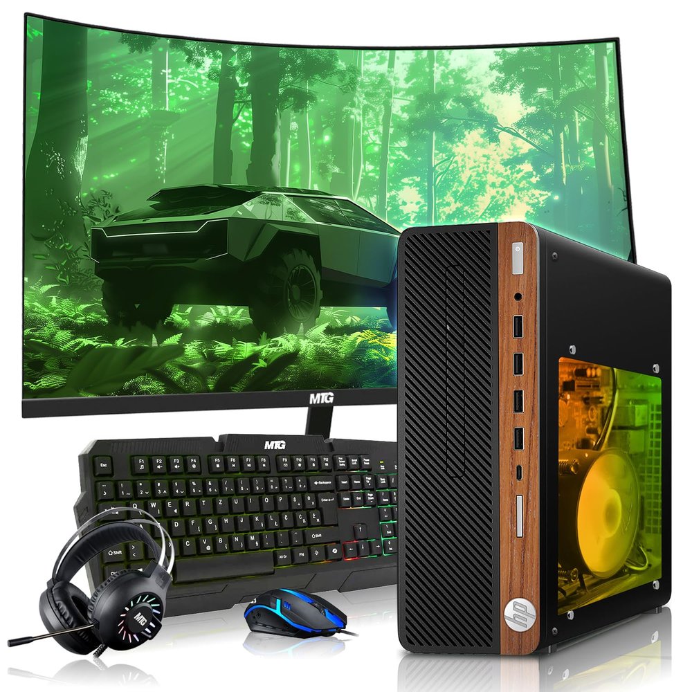 HP Half Dark Gaming PC Desktop Computer  AMD Pro A10-9700,RX 550 Graphics,8GB RAM,1TB SSD,32 Inch Curved Monitor,RGB Keyboard with AI Copilot,Mouse,WiFi,RGB Headphone,Windows 11(Renewed)