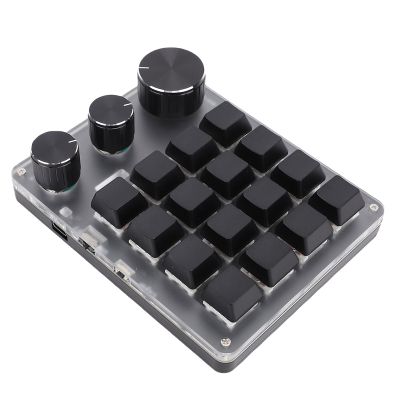 16 Key Mechanical Keyboard, BT 2.4G Wired Wireless Keypad with 3 Adjustable Knobs, Red Switch Customize Keypad, Dynamic LED Light (Black)