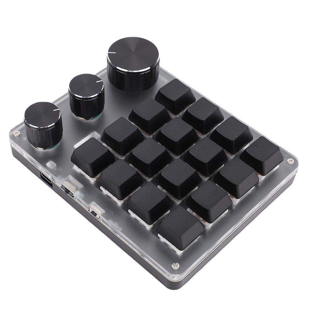 16 Key Mechanical Keyboard, BT 2.4G Wired Wireless Keypad with 3 Adjustable Knobs, Red Switch Customize Keypad, Dynamic LED Light (Black)