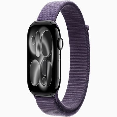 Apple Watch Series 11 [GPS + Cellular, 46mm] Jet Black Aluminum Case with Purple Fog Sport Loop Band, One Size (Renewed)