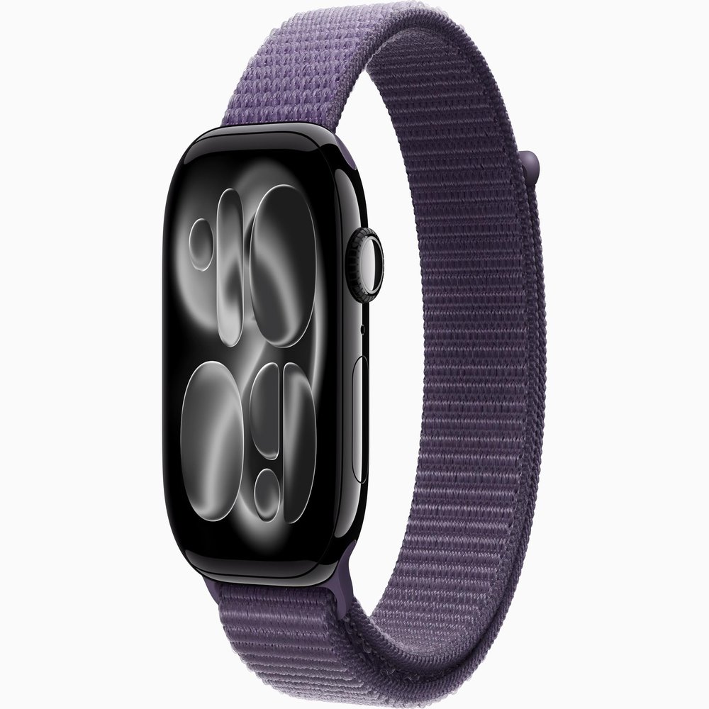 Apple Watch Series 11 [GPS + Cellular, 46mm] Jet Black Aluminum Case with Purple Fog Sport Loop Band, One Size (Renewed)