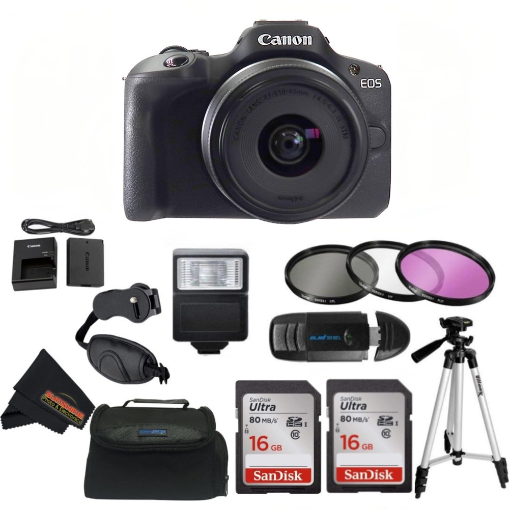 Canon EOS R100 RF-S18-45mm F4.5-6.3 is STM Lens Kit with Sunshine Photo Professional Accessories Bundle (Renewed)