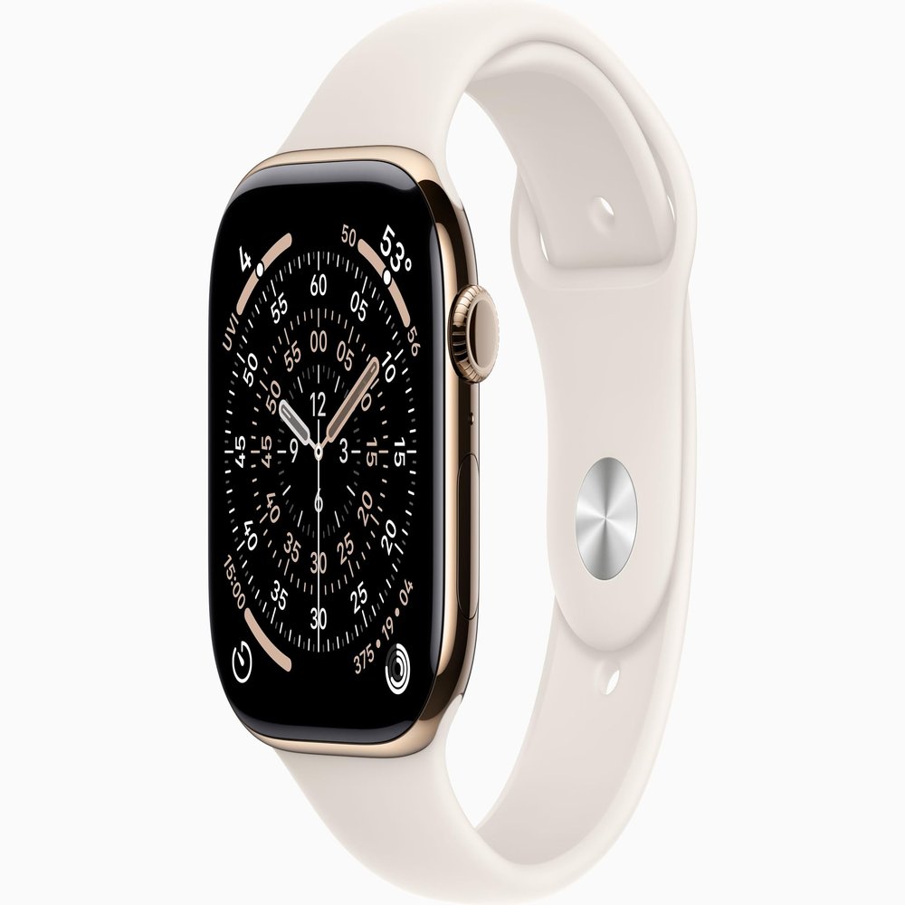 Apple Watch Series 11 [GPS + Cellular, 46mm] Gold Titanium Case with Starlight Sport Band, M/L (Renewed)