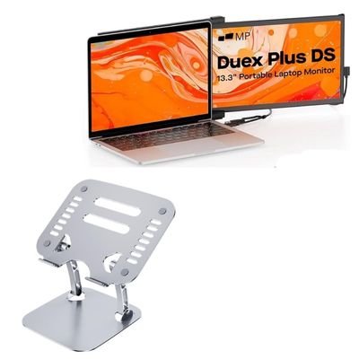 BoxWave Stand and Mount Compatible with Mobile Pixels Duex Plus DS (13.3 in) - Executive VersaView Stand, Ergonomic Adjustable Viewing Angle Metallic Riser - Metallic Silver
