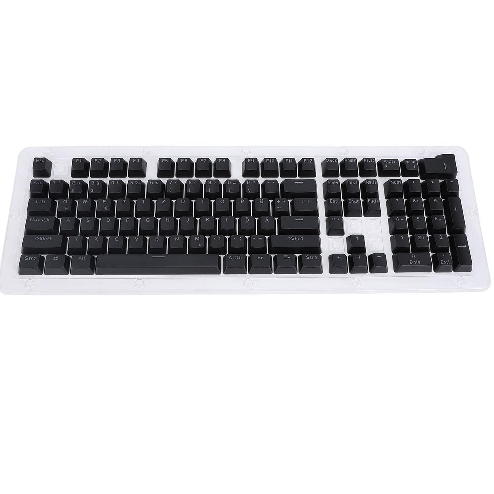 108 Key German Keyboard Keycaps, Mechanical Keyboard Translucent Keycaps Set, Minimalist Design with ABS Material for 61 64 68 84 87 96 98 100 104 108 Keyboards, Backlit Compatible (Black)