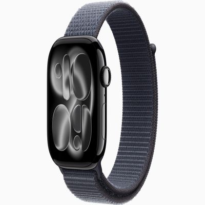 Apple Watch Series 11 [GPS + Cellular, 46mm] Jet Black Aluminum Case with Anchor Blue Sport Loop Band, One Size (Renewed)