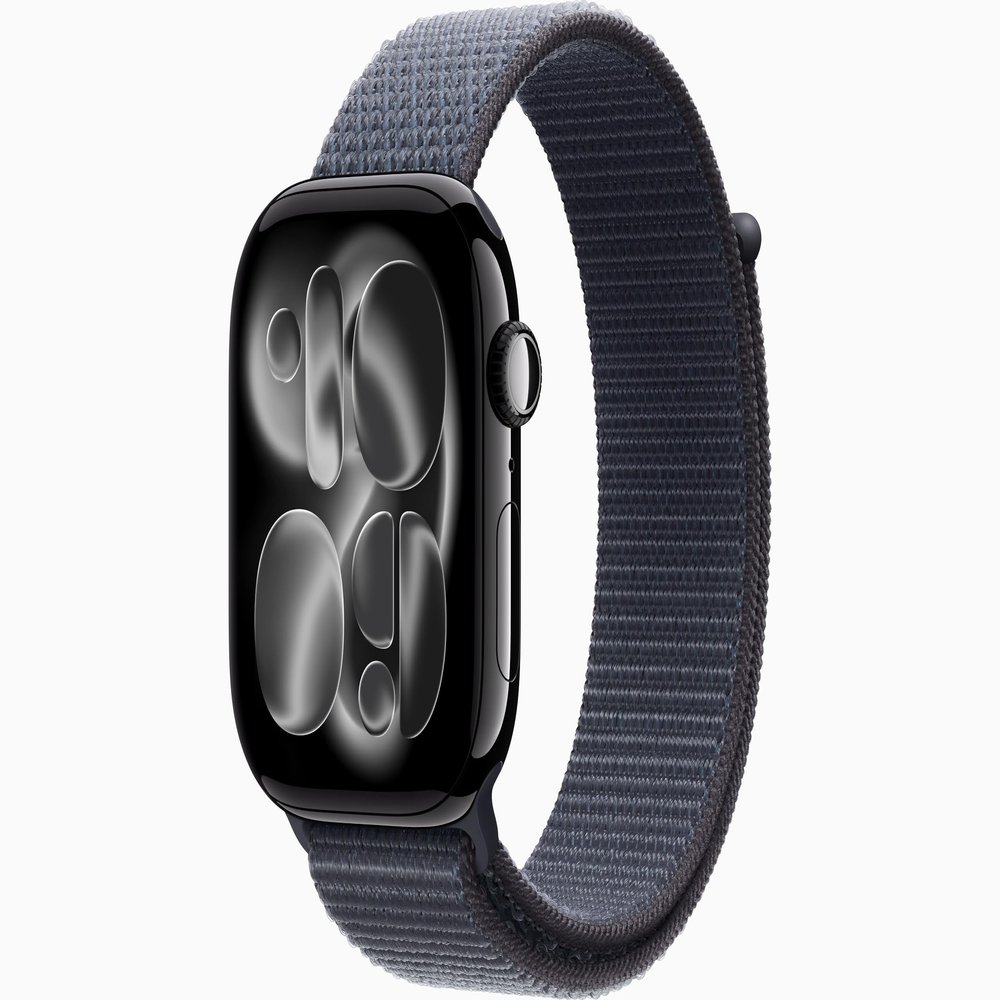 Apple Watch Series 11 [GPS + Cellular, 46mm] Jet Black Aluminum Case with Anchor Blue Sport Loop Band, One Size (Renewed)