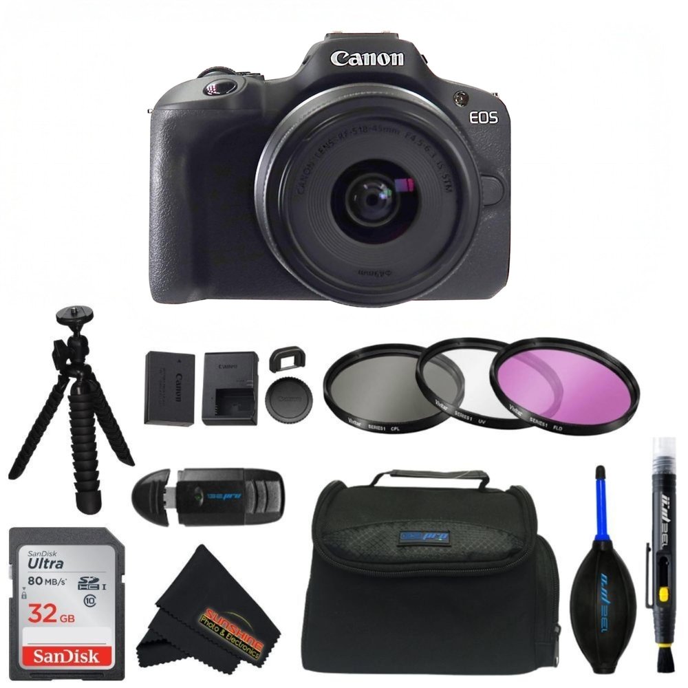 Canon EOS R100 RF-S18-45mm F4.5-6.3 is STM Lens Kit with Sunshine Photo Advanced Accessories Bundle (Renewed)