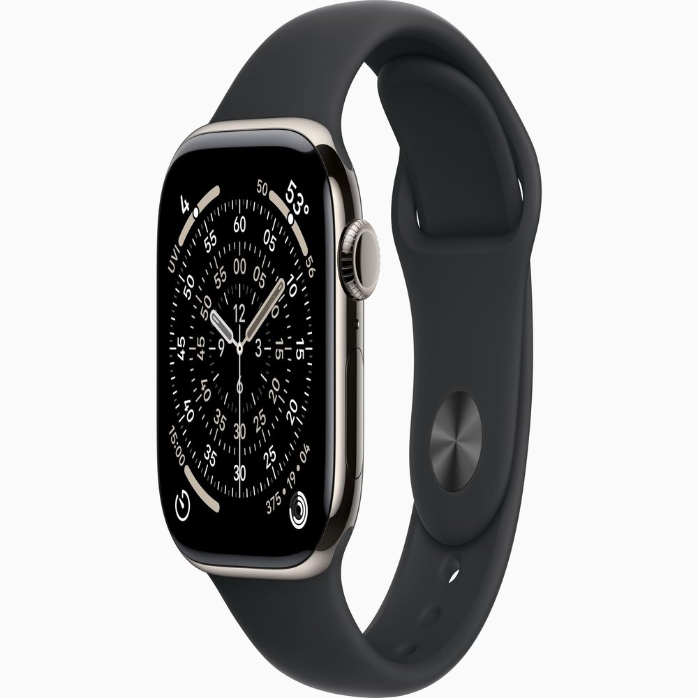 Apple Watch Series 11 [GPS + Cellular, 42mm] Natural Titanium Case with Black Sport Band, S/M (Renewed)