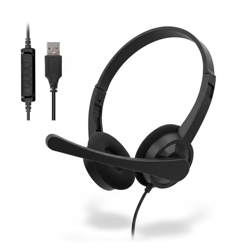 ENCASED USB Headset with in-Line Controls, Rotatable Mic for PC/Laptop