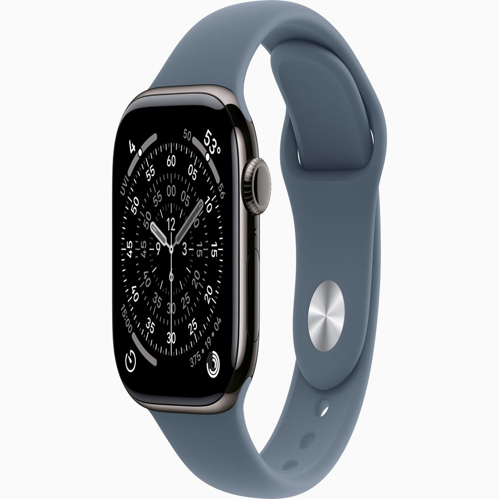 Apple Watch Series 11 [GPS + Cellular, 42mm] Slate Titanium Case with Anchor Blue Sport Band, M/L (Renewed)