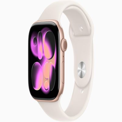 Apple Watch Series 11 [GPS + Cellular, 46mm] Rose Gold Aluminum Case with Starlight Sport Band, M/L (Renewed)