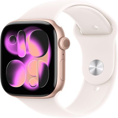 Apple Watch Series 11 [GPS + Cellular, 46mm] Gold Titanium Case with Light Blush Sport Band, S/M (Renewed)