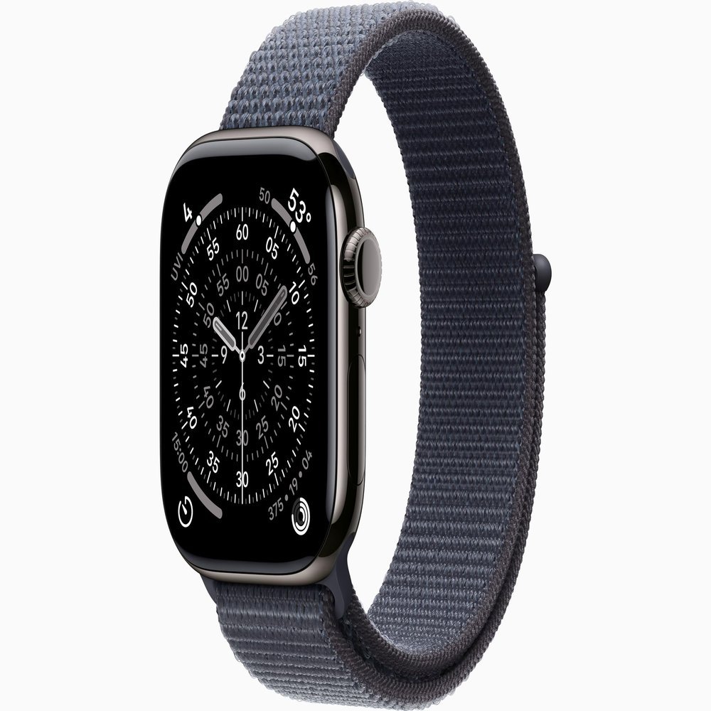 Apple Watch Series 11 [GPS + Cellular, 42mm] Slate Titanium Case with Anchor Blue Sport Loop Band, One Size (Renewed)