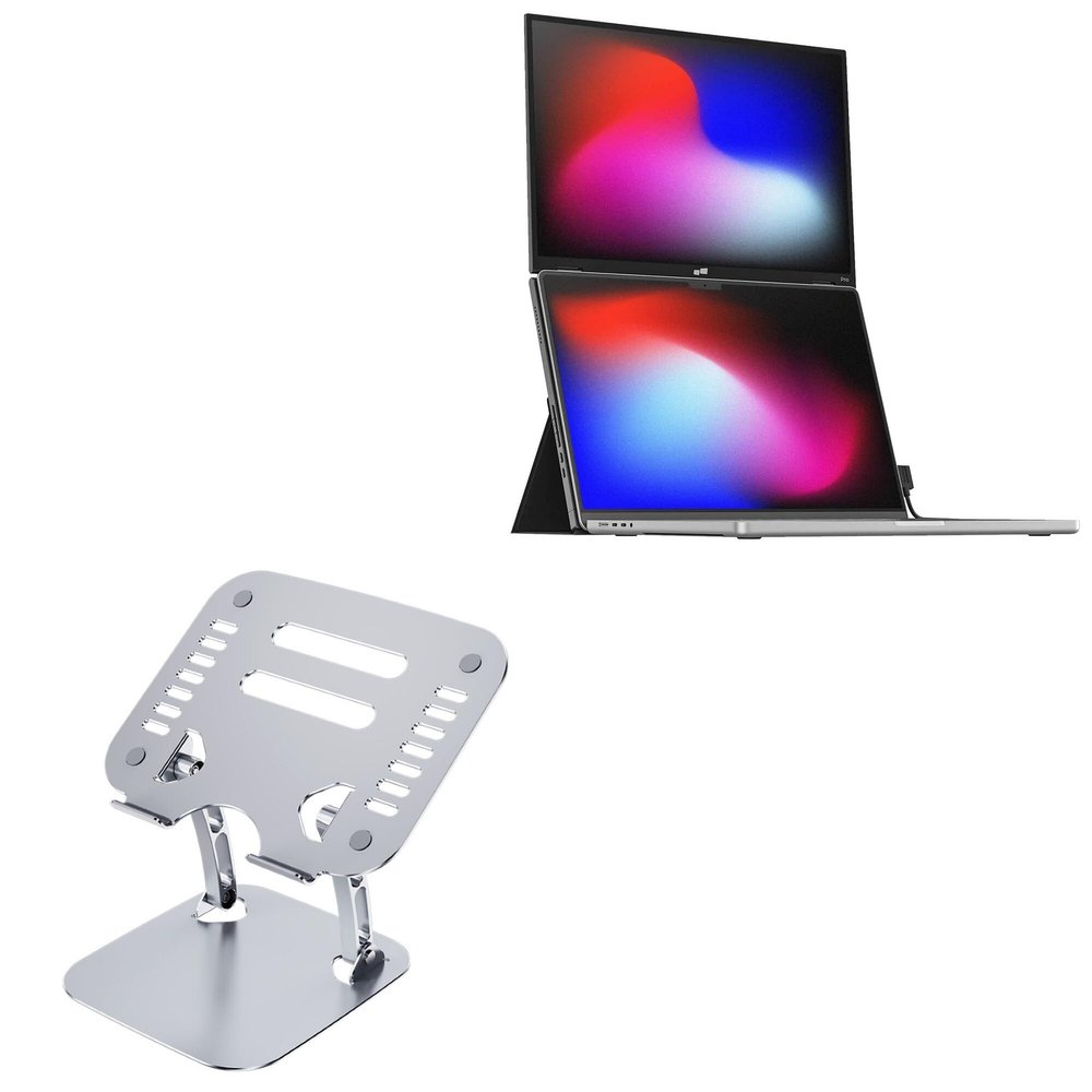 BoxWave Stand and Mount Compatible with Mobile Pixels Duex Float 2.0 Pro (16 in) - Executive VersaView Stand, Ergonomic Adjustable Viewing Angle Metallic Riser - Metallic Silver