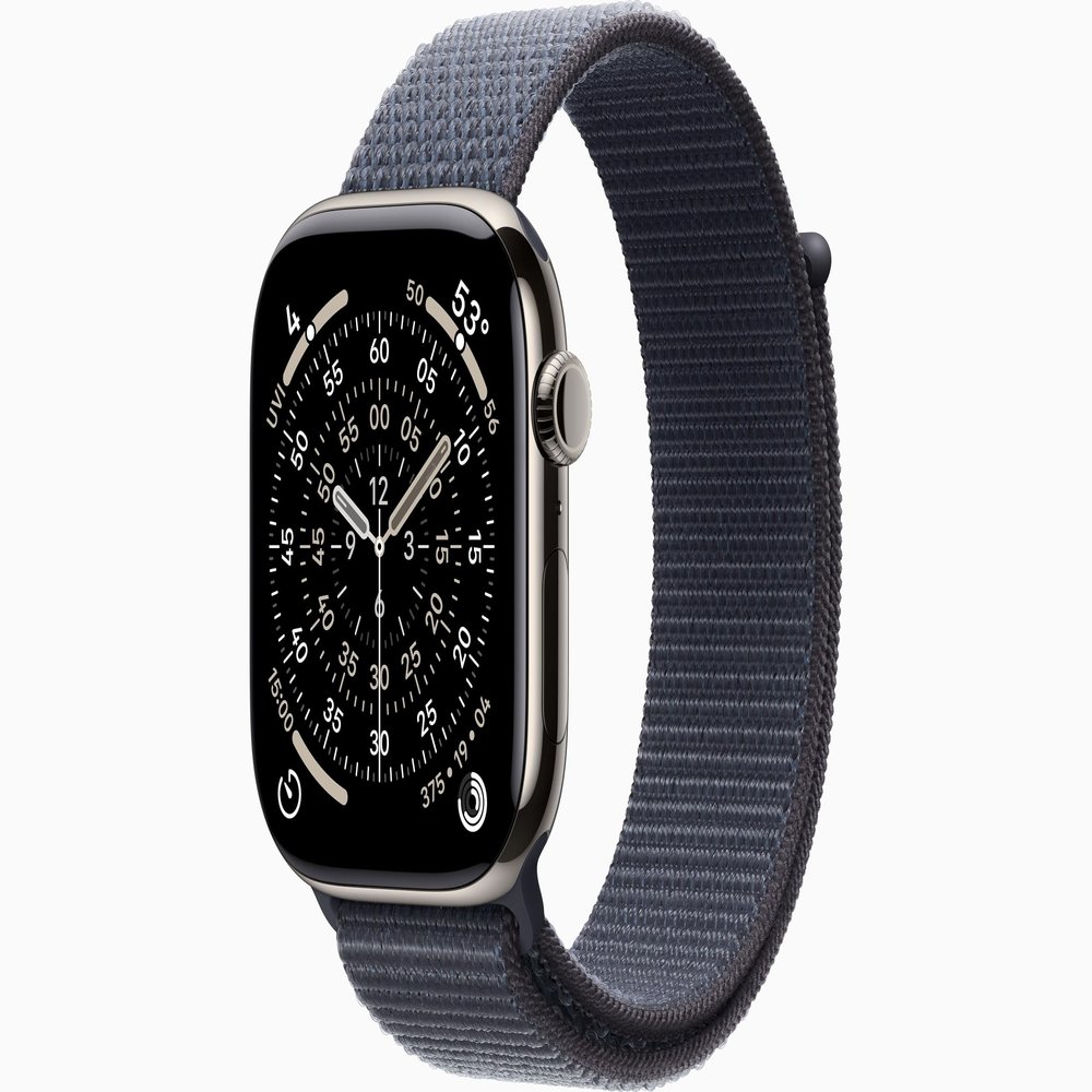 Apple Watch Series 11 [GPS + Cellular, 46mm] Natural Titanium Case with Anchor Blue Sport Loop Band, One Size (Renewed)