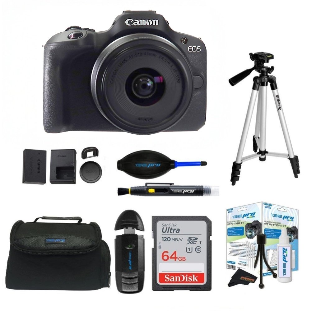 Canon EOS R100 RF-S18-45mm F4.5-6.3 is STM Lens Kit (Renewed) (EOS R100 w/RF-S18-45mm + Sunshine Photo Travel Bundle)