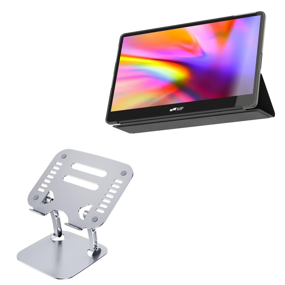 BoxWave Stand and Mount Compatible with Mobile Pixels New Glance Plus (15.6 in) - Executive VersaView Stand, Ergonomic Adjustable Viewing Angle Metallic Riser - Metallic Silver
