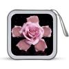FodPand Glitter Pink Rose CD Case 40 Capacity DVD Case Hard Plastic Disc Booklet VCD Storage Box Portable Zipper DVD Holder Large Media Binder for Car Home Office Travel view 1