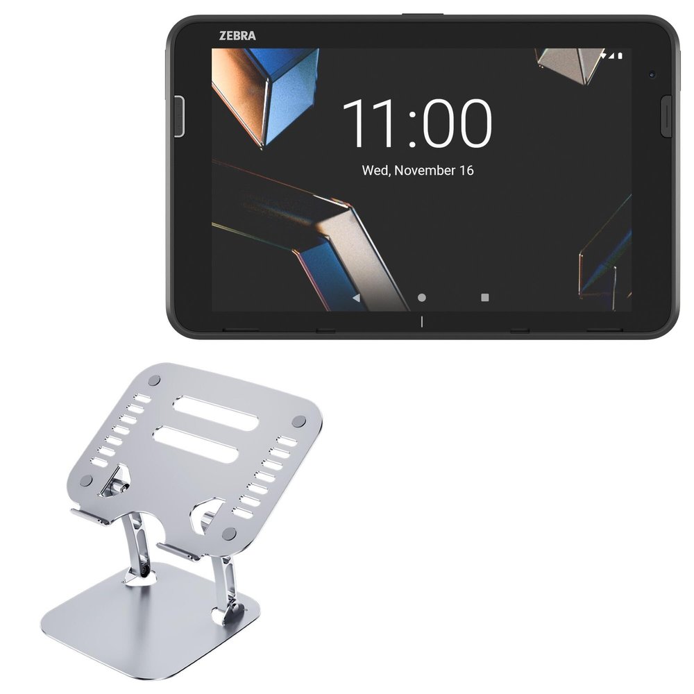 BoxWave Stand and Mount Compatible with Zebra ET401 (10.1 in) - Executive VersaView Stand, Ergonomic Adjustable Viewing Angle Metallic Riser - Metallic Silver
