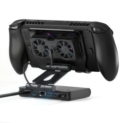 3 Speed Dual Magnetic Cooling Fans Steam Deck Docking Station for ROG Ally X/Legion Go (S)/MSI Claw, Switch Dock Station with 4K@144Hz, USB 3.2x3, PD100W, Ethernet Fit and HDMI for Handheld Consoles