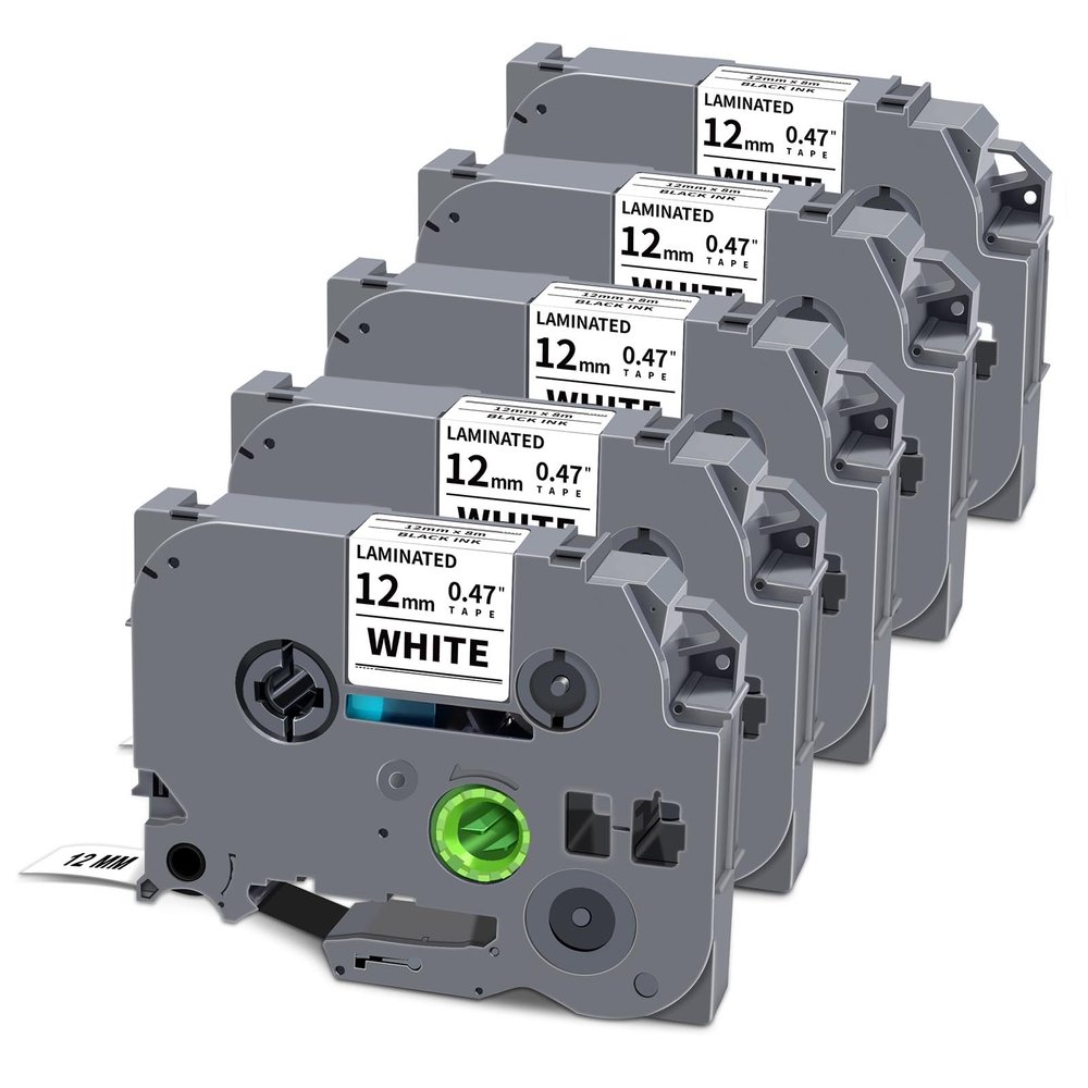 5-Pack TZe-231 Tape 12mm 0.47 Laminated White Compatible for Brother P Touch Label Tape TZe-231 TZe231 TZ-231 for Ptouch PT-D220 PTD200 PTD210 PTD600 PTD400 PTH110 Label Maker, Black on White