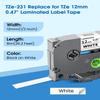 5-Pack TZe-231 Tape 12mm 0.47 Laminated White Compatible for Brother P Touch Label Tape TZe-231 TZe231 TZ-231 for Ptouch PT-D220 PTD200 PTD210 PTD600 PTD400 PTH110 Label Maker, Black on White view 2