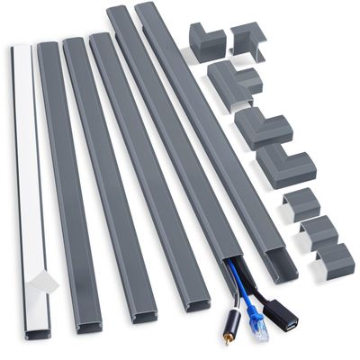 ZhiYo Cord Cover Wall Kit, 94.5in Cord Hider Wall Mounted TV, Self-Adhesive Wire Covers for Cords, Paintable Wire Hiders Cable Raceway Kit, Cable Concealer, 6 x L15.75in W1 H0.5in, Grey