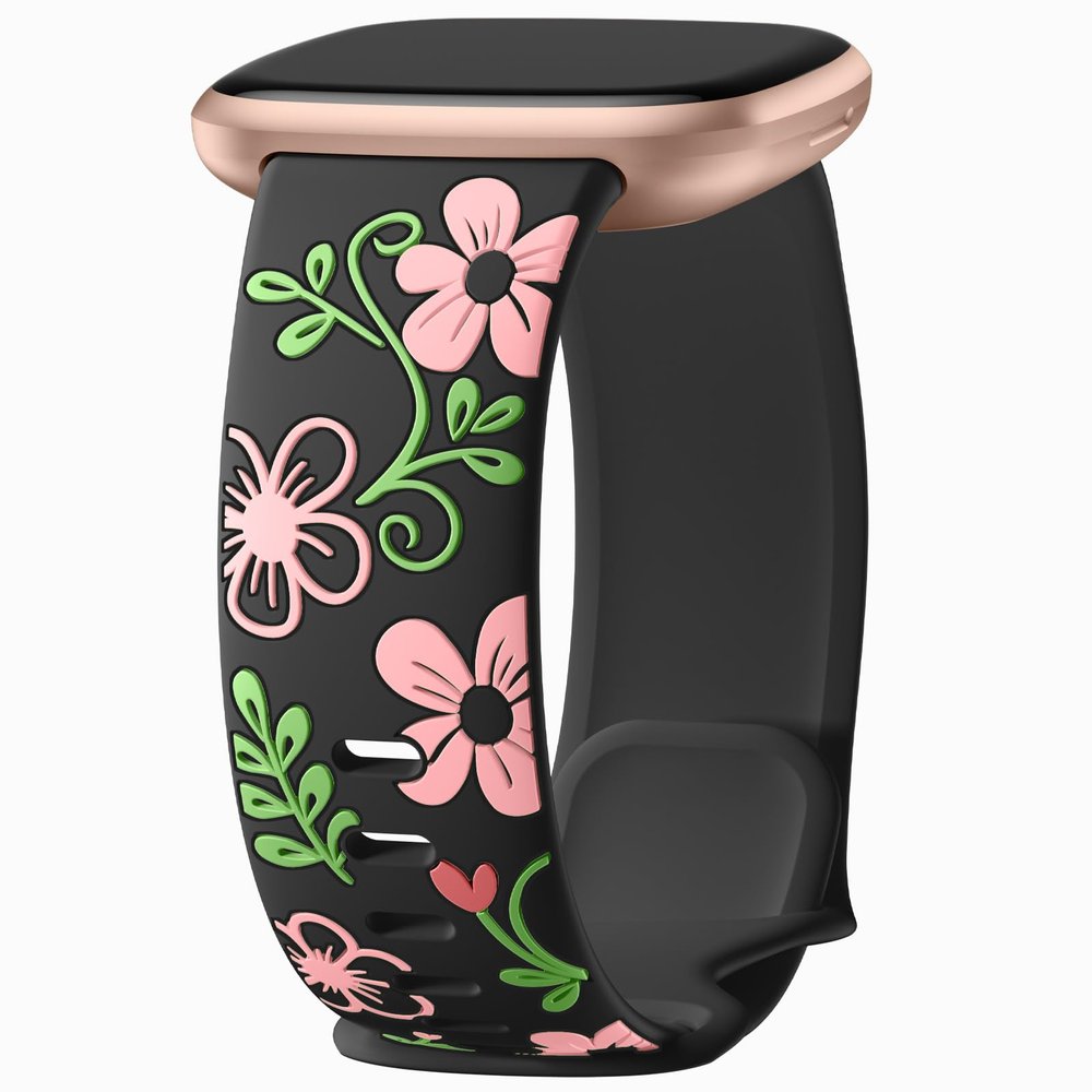 GEAK Stylish Floral Engraved Compatible with Fitbit Sense 2 Bands/Sense/Versa 3/Versa 4 Bands for Women, Soft Breathable Silicone Sport Strap for Versa 3 4 Sense 2 Smartwatch