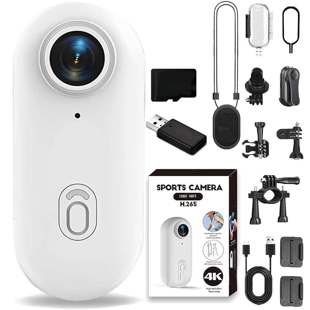POV 4K Pro Action Camera, 4k Wearable Body Camera, 170 Wide-Angle, Waterproof, Night Vision, for Running Cycling Swimming Hiking Adventure Etc (White,64G)