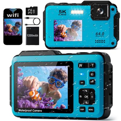 5K Underwater Digital Camera,64MP Waterproof Camera,16FT Floating Camera for Snorkeling,Scuba Diving,Surfing,Swimming & Kayaking,Autofocus,Dual-Screen,16X Zoom,Fill Light,32GB Card,Type-C Rechargeable