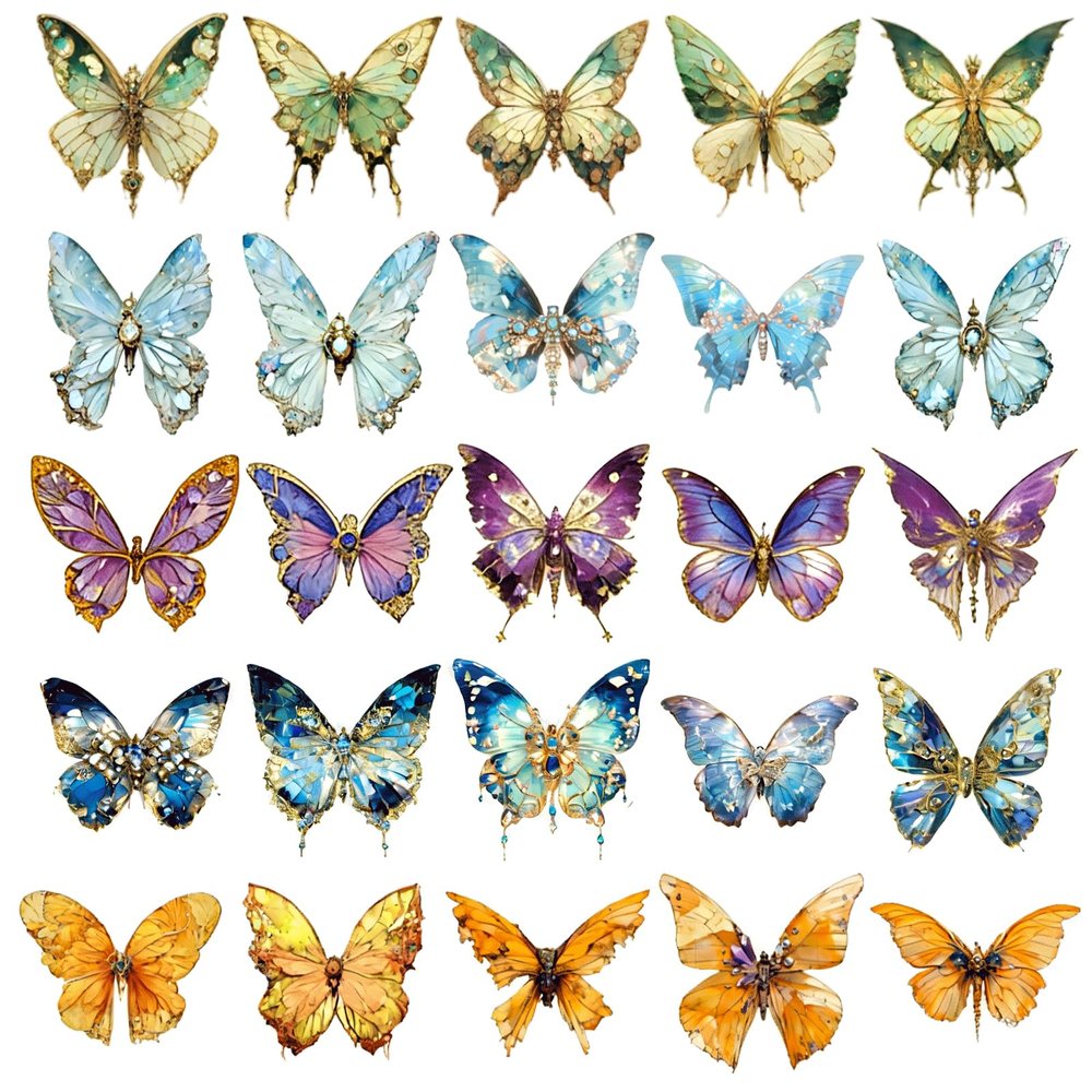 100PCS Holographic Butterfly Stickers, Glitter Iridescent 3D Butterfly Stickers, Sparkly Crystals Waterproof Stickers for DIY Crafts Journaling Planner Scrapbooking Gift Wrapping Decoration
