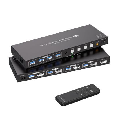 L6AS0F7 8K@60Hz Displayport KVM Switch 1 Monitors 4 Computers, 4K@144Hz Port DP USB 3.0 for PC Share Keyboard Mouse(US Power Plug)