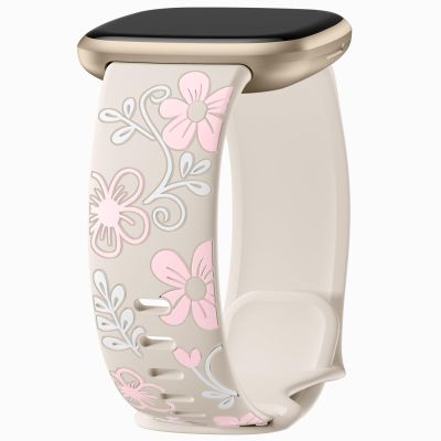 GEAK Cute Floral Engraved Compatible with Fitbit Sense 2/Sense/Versa 3/Versa 4 Bands for Women, Soft Breathable Silicone Sport Strap for Versa 3 4 Sense 2 Smartwatch