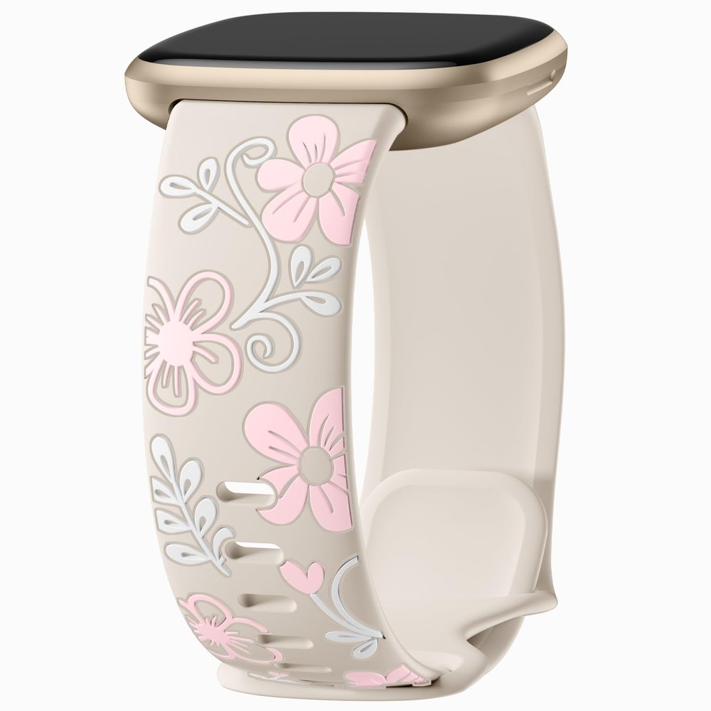 GEAK Cute Floral Engraved Compatible with Fitbit Sense 2/Sense/Versa 3/Versa 4 Bands for Women, Soft Breathable Silicone Sport Strap for Versa 3 4 Sense 2 Smartwatch