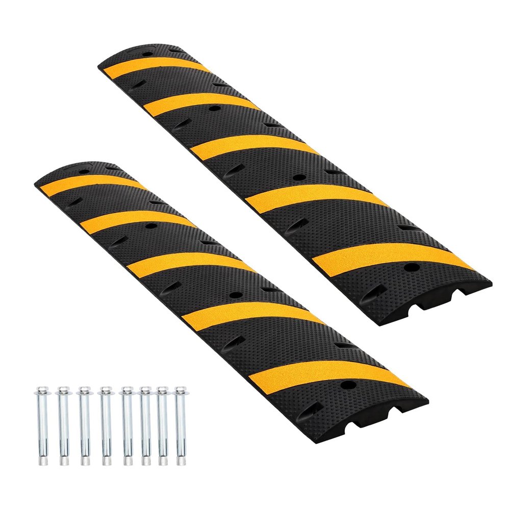 6FT Rubber Speed Bumps, 2-Pack 25000 Lb Capacity Heavy Duty Speed Bumps for Road with 8 Bolt, 2 Channel Modular Traffic Driveway Hump for Parking Lot, School, Warehouse