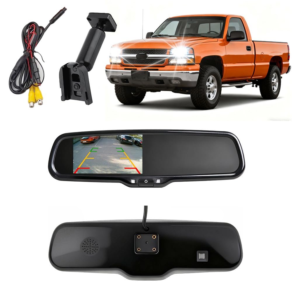 4.3 Inch AHD Car Rearview Mirror Monitor for Chevrolet Silverado 2012 2013 2014 2015 800x480 Pixel, Backup Guide Lines & Anti-Glare with RCA Cable + Custom Bracket