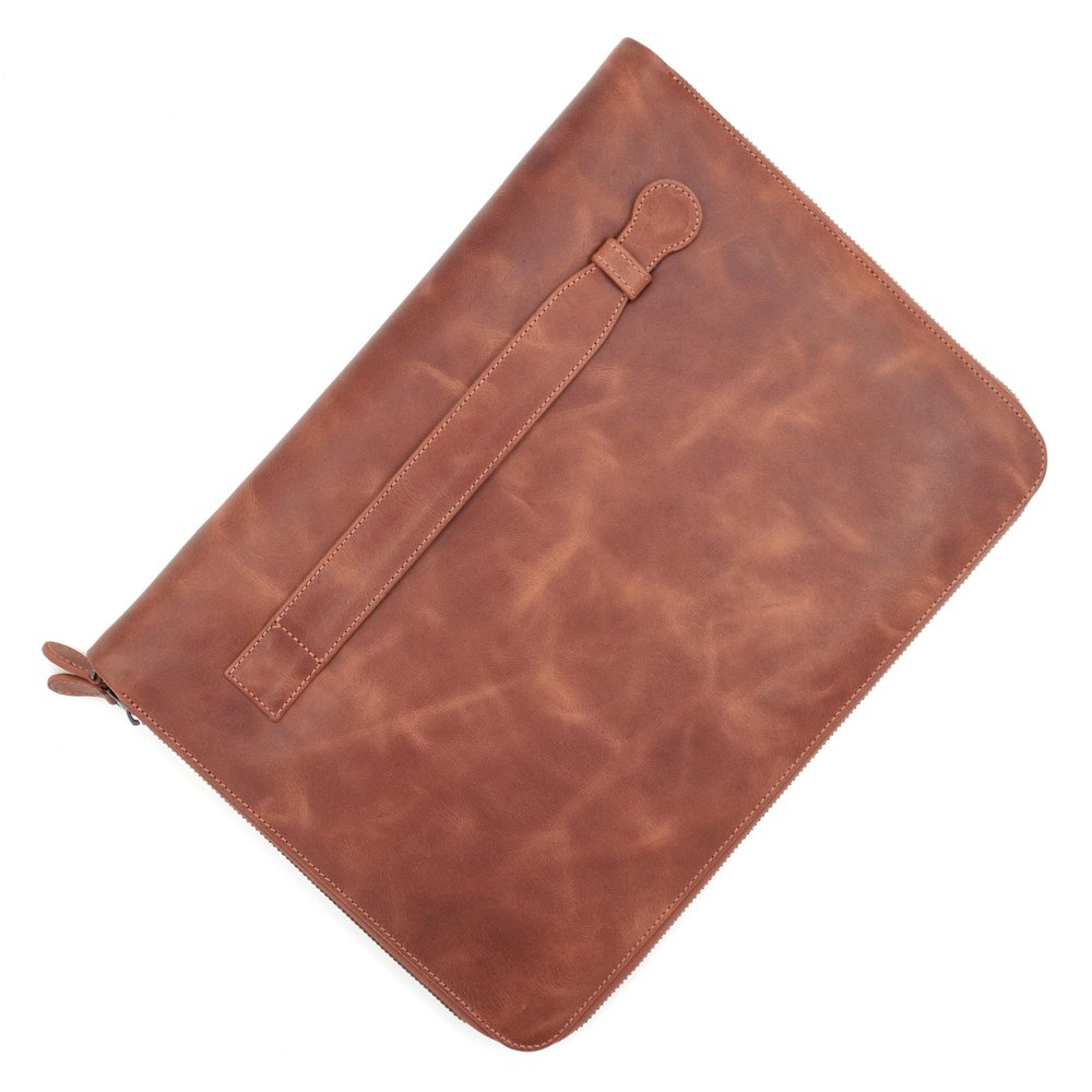 Genuine Leather Zippered Organizer Bag Handmade 1314 Inch Brown Leather Portfolio Case for Laptop, Tablet & Macbook