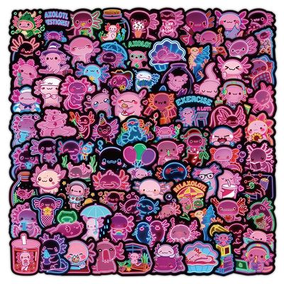 120PCS Neon Axolotl Stickers, Cute Cartoon Vinyl Salamander Stickers for Laptop, Water Bottle - Waterproof Pink Animal Decals, Axolotls Gifts for Kids, Teens & Adults