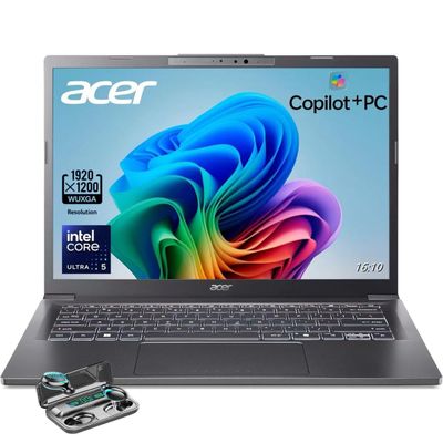acer Aspire 14 Laptop, 14" WUXGA (1920 x 1200) Display, Intel Ultra 5-226V, AI Copilot+PC, 16GB LPDDR5X RAM, 1TB SSD, Windows 11 Home, Gray, TWE Wireless Earbuds