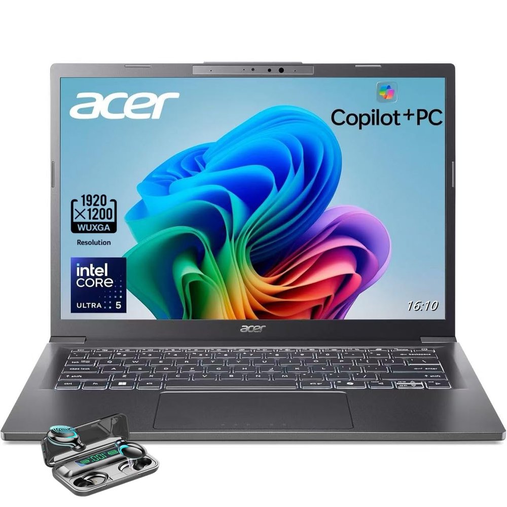 acer Aspire 14 Laptop, 14" WUXGA (1920 x 1200) Display, Intel Ultra 5-226V, AI Copilot+PC, 16GB LPDDR5X RAM, 1TB SSD, Windows 11 Home, Gray, TWE Wireless Earbuds