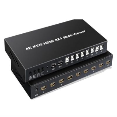 L6AS0F7 4K 60Hz HDMI Multiviewer KVM Switch 8x1 USB Quad Multi-Viewer for 8 PCs Share Keyboard and Mouse Control(AU Plug)