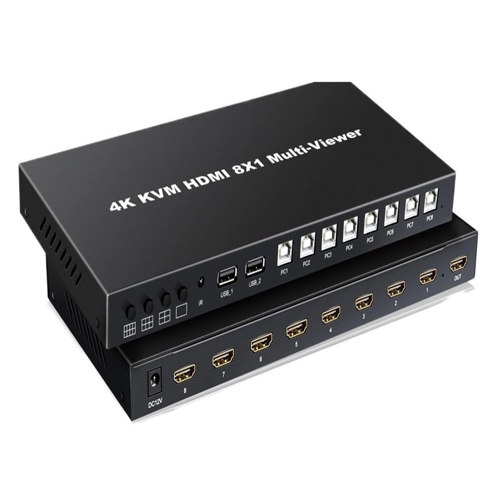 L6AS0F7 4K 60Hz HDMI Multiviewer KVM Switch 8x1 USB Quad Multi-Viewer for 8 PCs Share Keyboard and Mouse Control(AU Plug)