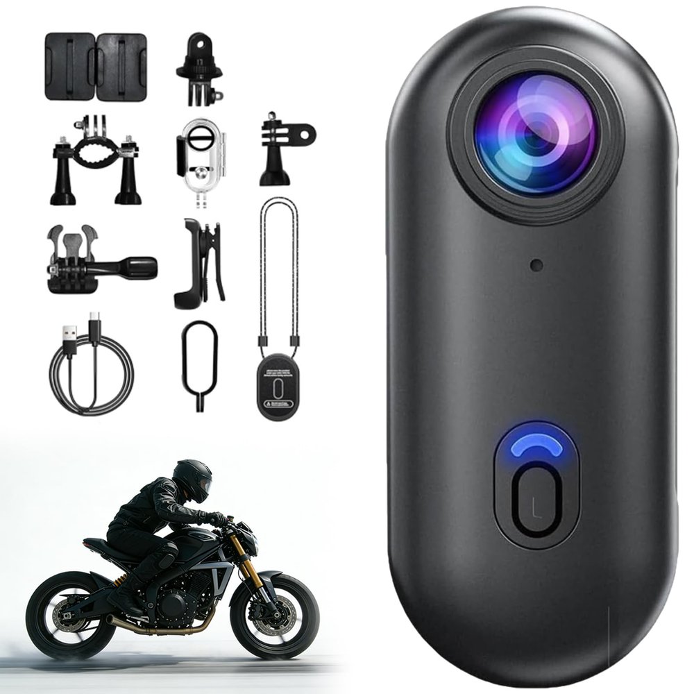 4K Motorcycle Camera for Helmet, Lightweight Helmet POV Camera, Loop Recording Dash Cam for Motorbike/Bike, Magnetic Action Cameras 170 Wide Angle, WiFi & 128GB Card Included (1080P Black,64GB)
