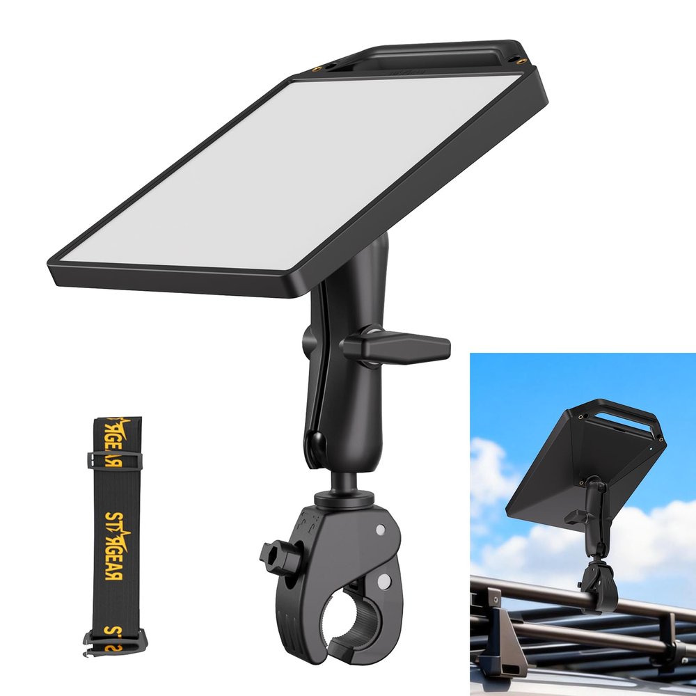 Starlink Mini Clamp Mount with Protective Silicone Case, 2 in 1 Satellite Dish Mounting Kit & Cover with Adjustable Clamp Mount Handle Shoulder Strap & 1/4"-20 Nuts for RVs Car Boat/Road Trip-Black