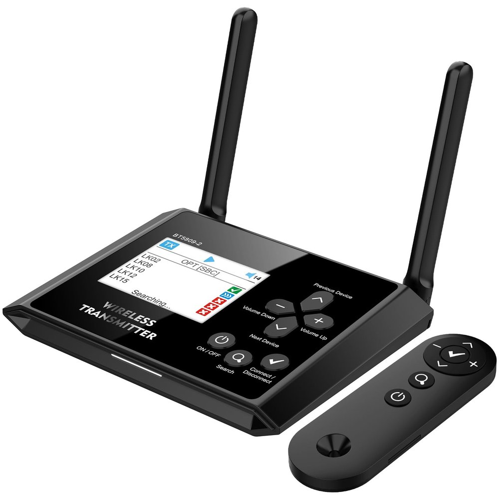 2B2C Bluetooth Transmitter for TV, Wireless Audio Adapter with aptX LL/HD, Screen Display, HDMI/AUX/RCA/Optical Inputs/Outputs, Dual Link for TV, PC, Bluetooth Speakers, Headphones with Remote Control